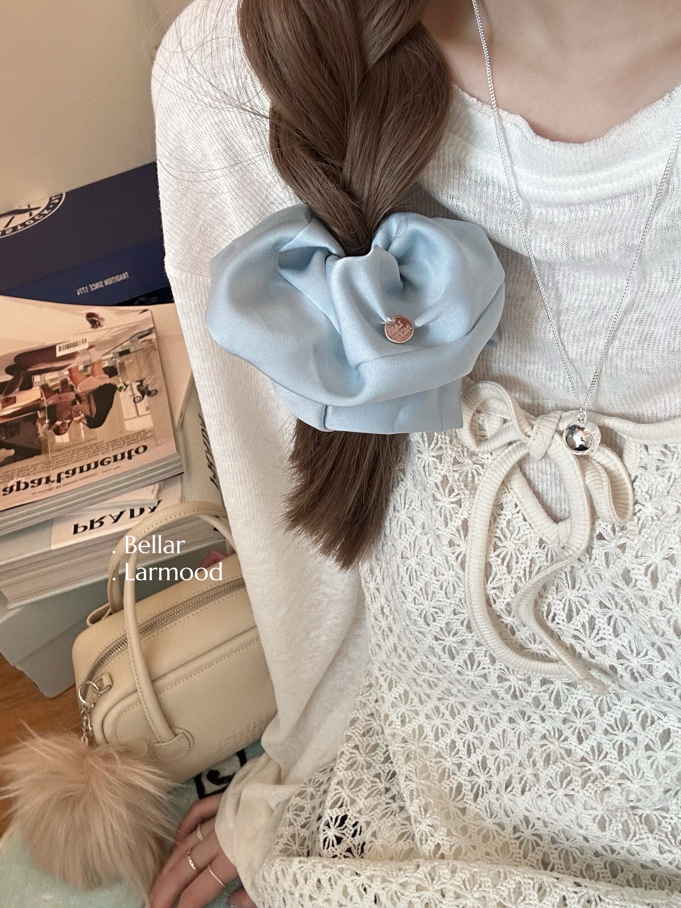Bellar法式甜美奶蓝色圆片发圈