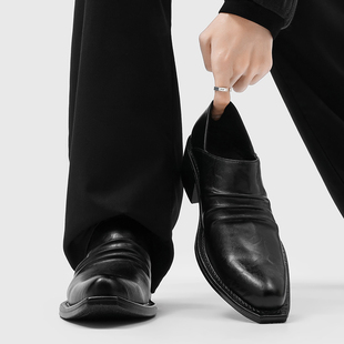 男女翘头德比鞋增高皮鞋通勤小众休闲鞋厚底巫师鞋潮款一脚蹬乐福