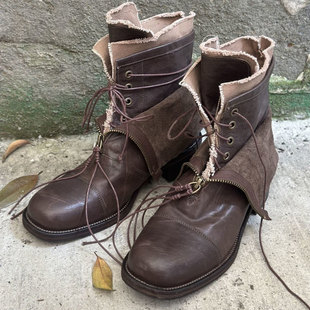 潮款厚底高级靴子男流浪游牧风高帮马丁靴增高户外小众设计机车靴