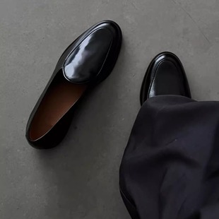 通勤乐福鞋男圆头休闲皮鞋男厚底一脚蹬增高套脚德比鞋男商务正装