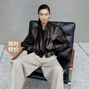 艾诺丝尚忆皮衣2026春时尚 皮衣外套女101122 气质百搭POLO领短款