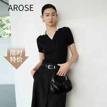 艾诺丝范范商场同款2025夏季衬衫领假两件针织衫显瘦短袖女418191