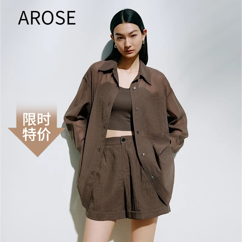 艾诺丝范范商场同款2025夏季休闲显瘦长袖衬衫短裤女套装511083