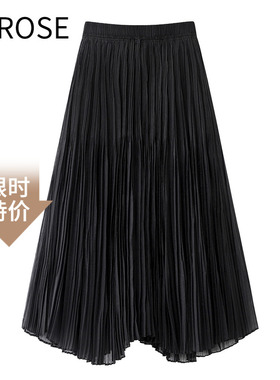 艾诺丝尚忆2025冬季新品款不规则压褶裙黑色百褶网纱半身裙女4123