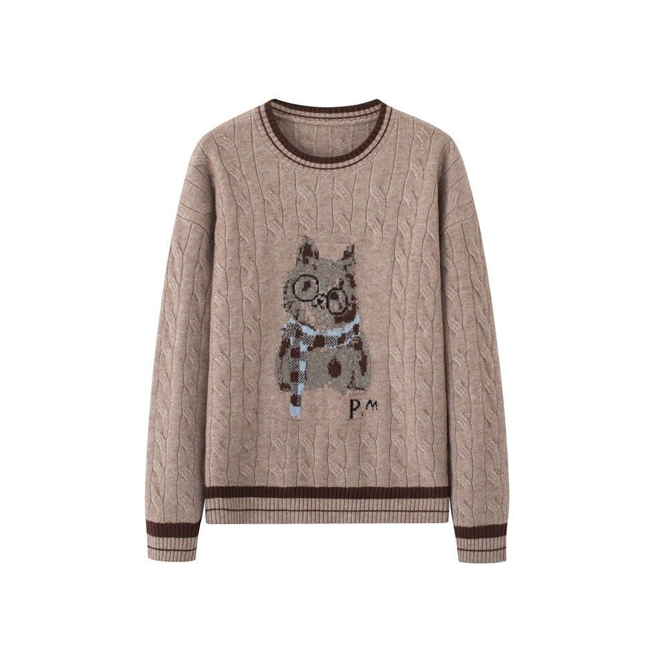 艾诺丝2025冬季卡通圆领针织衫女