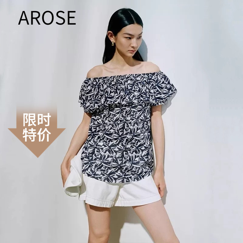艾诺丝2025夏季显瘦印花短袖衬衫
