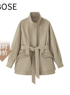 艾诺丝锦瑟2026春新款薄款百搭韩版立领宽松休闲风衣外套女101136