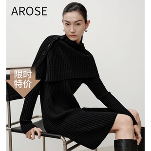 艾诺丝尚忆2025年秋冬新款 半高领针织连衣裙两件套904111 中长款