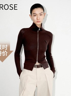 艾诺丝尚忆针织衫2025秋季新款立领双拉链针织衫开衫女上衣803115