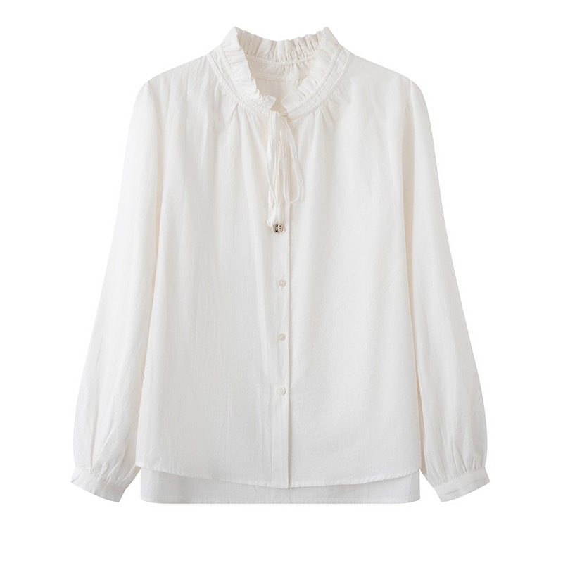 艾诺丝尚忆2026春季时尚百搭花苞领口休闲气质白衬衫女上衣220341,女装/女士精品,衬衫,淘宝优惠券,粉丝福利购,淘宝优惠卷
