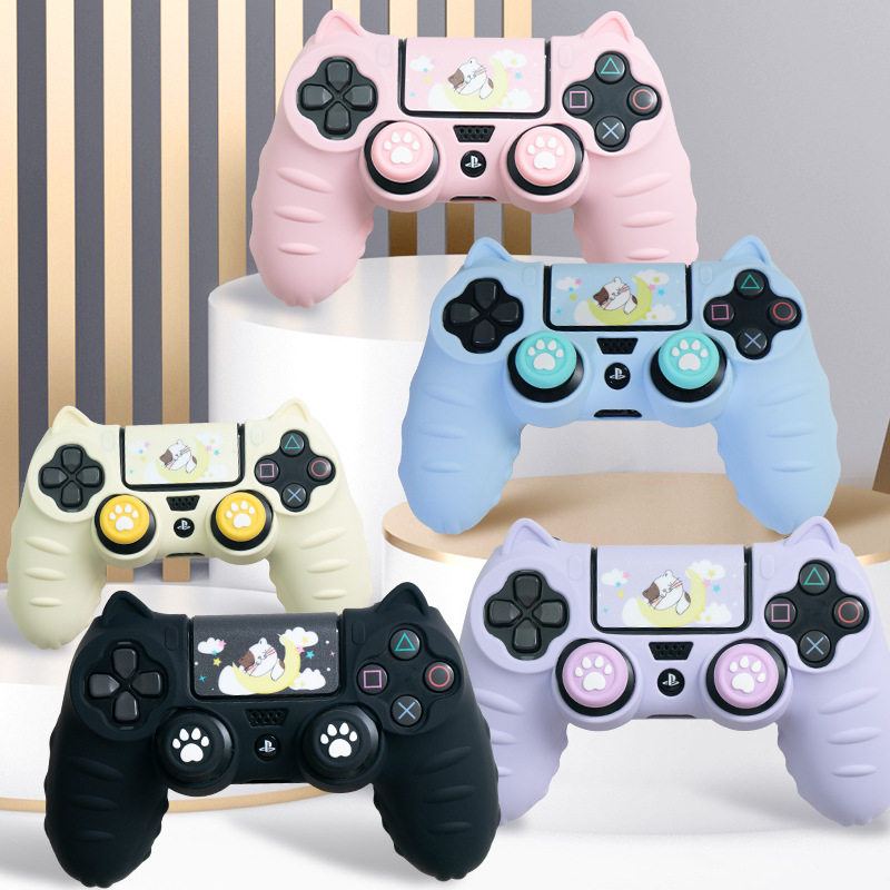 PS4手柄硅胶保护套柔软舒适卡通可爱配摇杆帽和贴纸防粉圈ns配件
