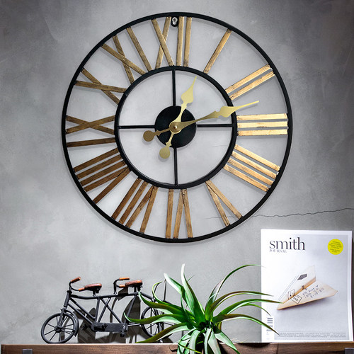 美式复古怀旧风发廊装饰齿轮挂钟