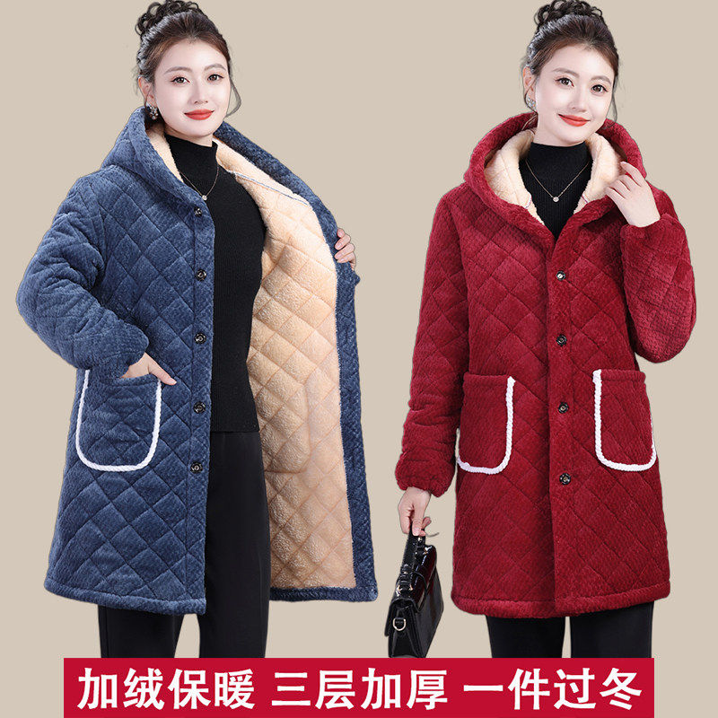 中长款加绒罩衣棉衣女士