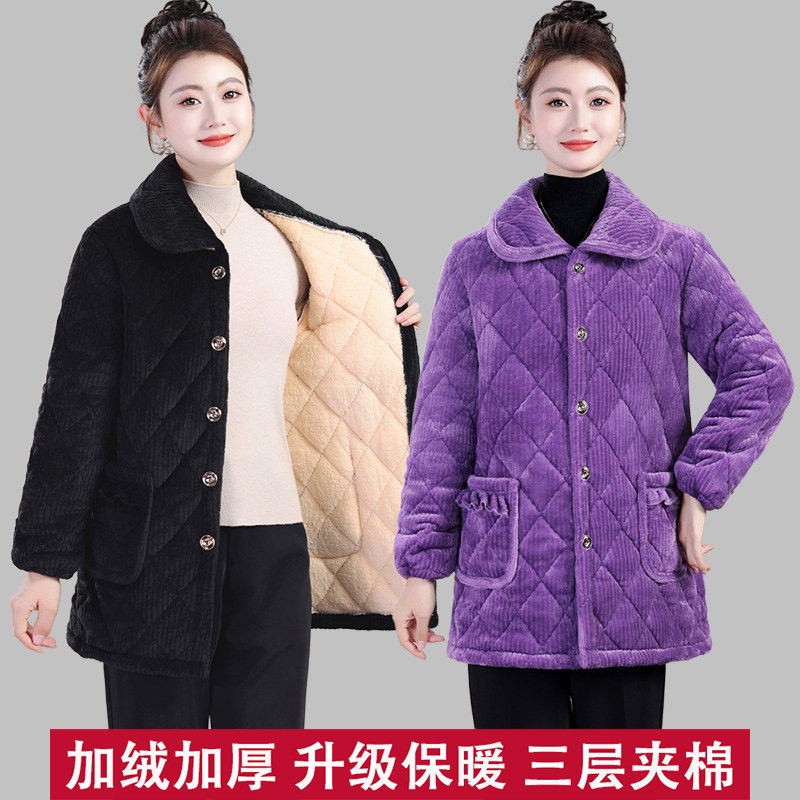 妈妈装加绒加厚棉衣女士