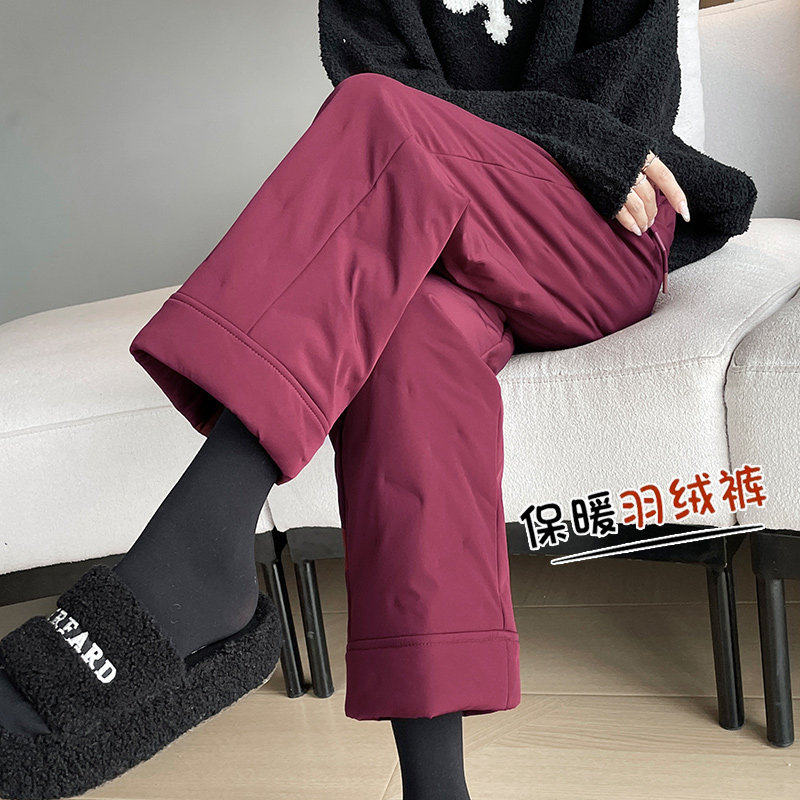 安可拉红直筒羽绒裤女冬