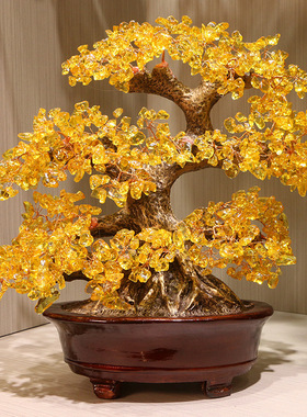 黄水晶发财树招财摆件无字摇钱树客厅办公室装饰品店铺乔迁开业礼