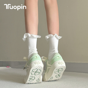 鮀品绿色鞋子女款2026春季新款透气四叶草板鞋百搭学生休闲运动鞋