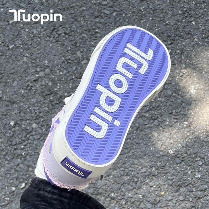 鮀品紫色鞋子女款2026新款爆款小众百搭茄子鞋厚底增高透气帆布鞋