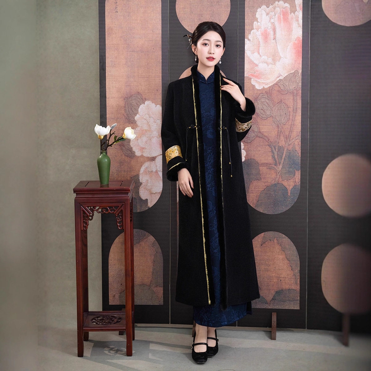 旗袍专用外套长袖禅意风衣长款2025秋冬新款文艺复古气质披风外搭