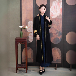 旗袍专用外套长袖禅意风衣长款2025秋冬新款文艺复古气质披风外搭