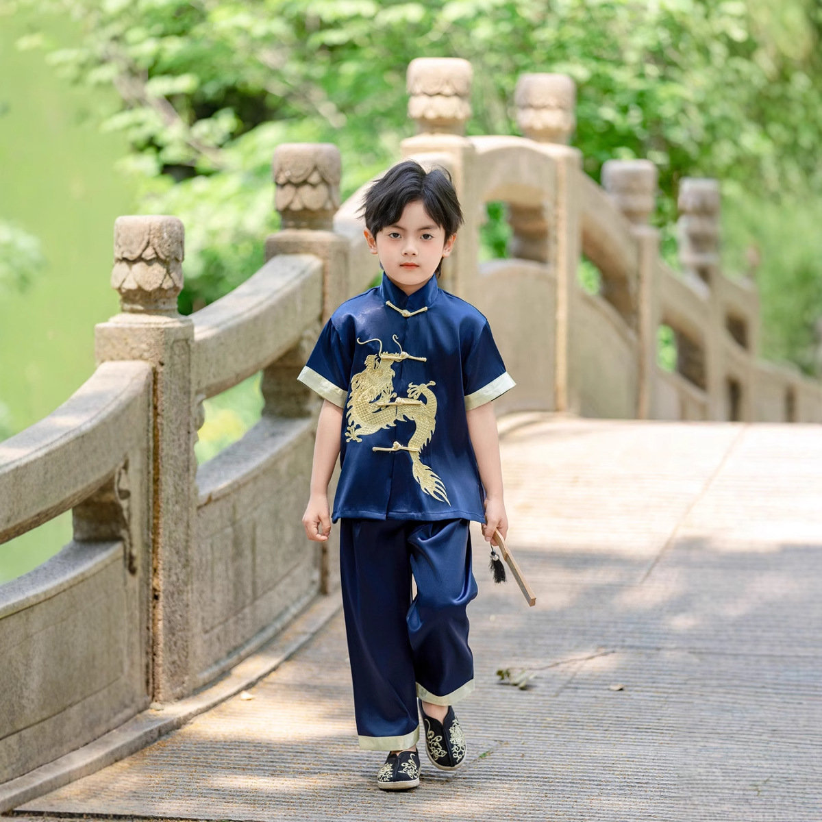 中式唐装套装男童新款短袖