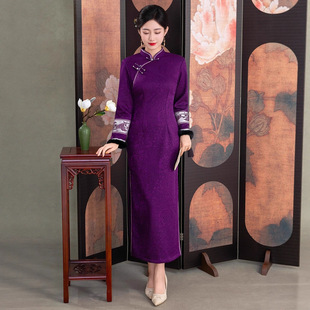 冬装2025新款旗袍加绒长袖时尚红色喜庆妈妈婚礼日常上档次演出服