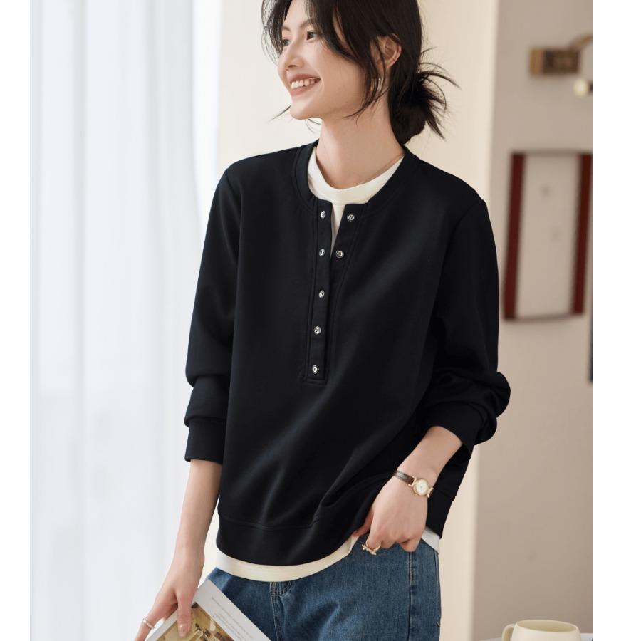 九月墨陌休闲假两件黑色卫衣2025早春新款内搭上衣欧洲站大码女装