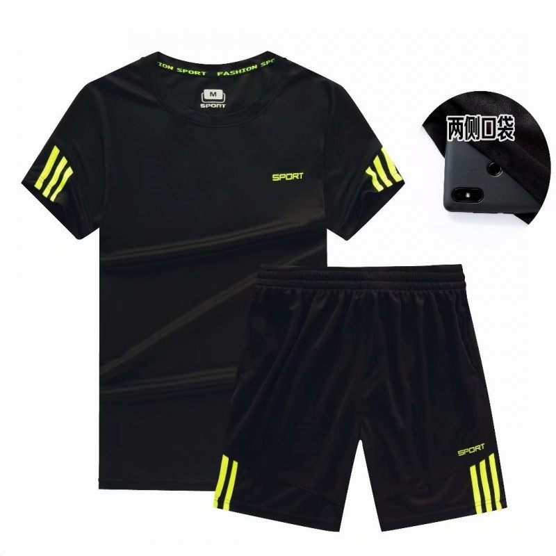 新品夏运动男套装健身短袖短裤训练跑步速干衣服宽松休闲两件套