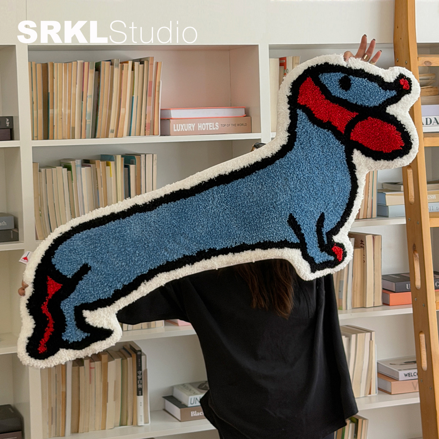 SRKLstudio蓝色小狗植绒地垫儿童房可爱地毯卧室床边毯长条脚垫