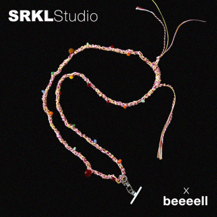 beeeell 手机挂绳纯手工编织长款混纱蜡绳彩珠装饰可斜挎包包挂件