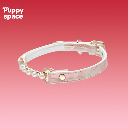 Puppy space小狗空间 粉色鳄鱼纹项圈choker珍珠扣亚文化牵引绳