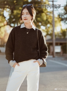 现货清仓 Everlane 宽松羊驼毛罗纹圆领毛衣秋冬季新款 羊毛衫