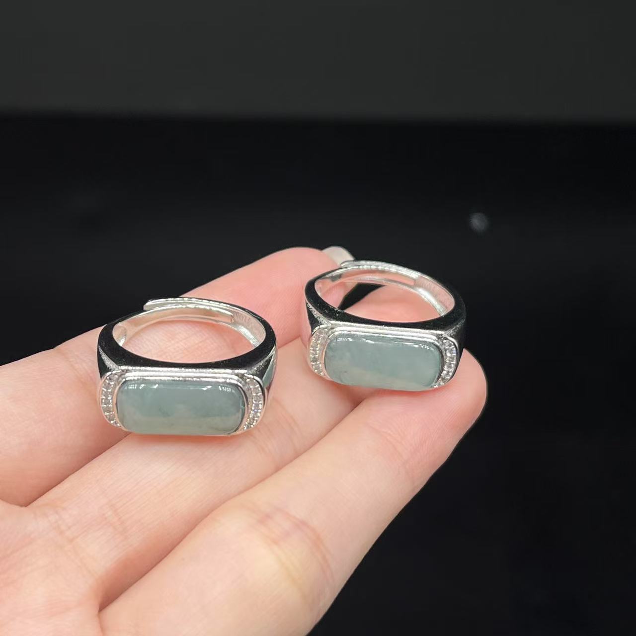 合金翡翠马鞍戒指-约7*14mm-多样性发货-M源-Y1513