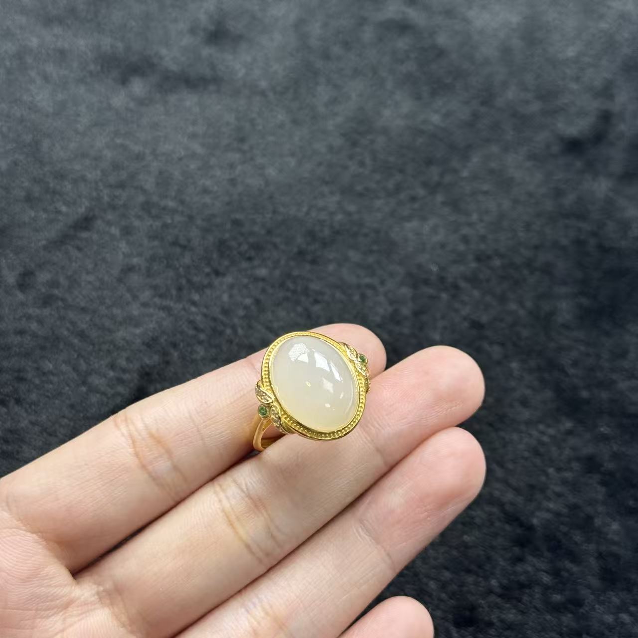 s925银和田玉戒指-约19*18*7mm-多样性发货-YSP金B1755