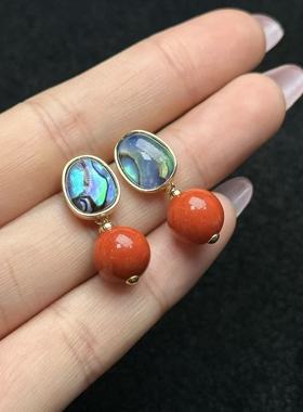 南红（玛瑙）S925银南红耳钉-约10mm-多样性发货-H星-A5939