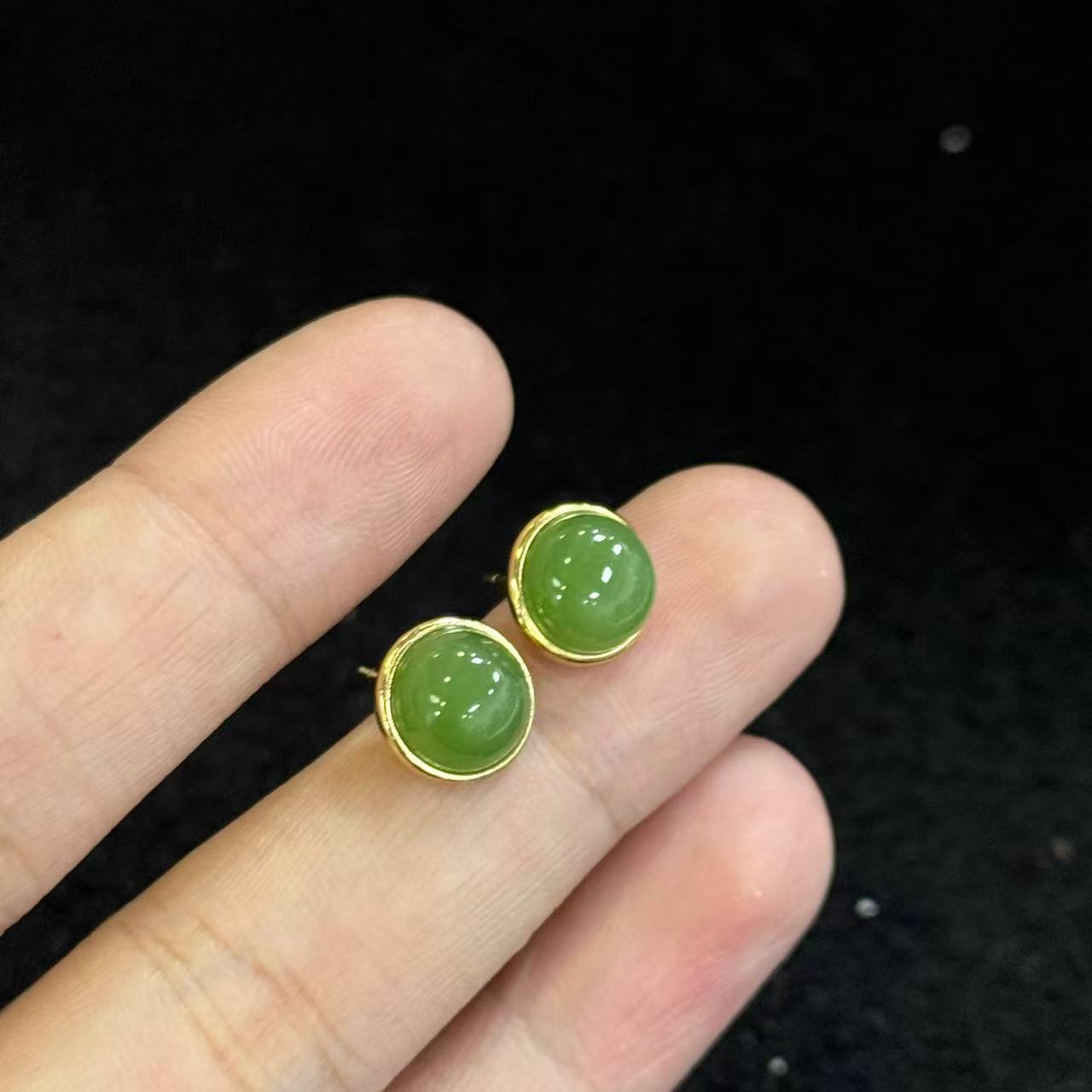 s925银和田玉耳钉-约9*5mm-多样性发货-Y华Y5659