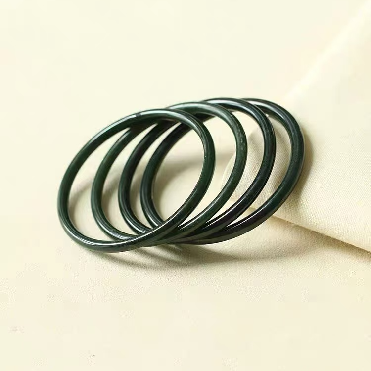 和田玉塔青叮当手镯-约4*4mm-圈口50-64-多样性发货-DY一