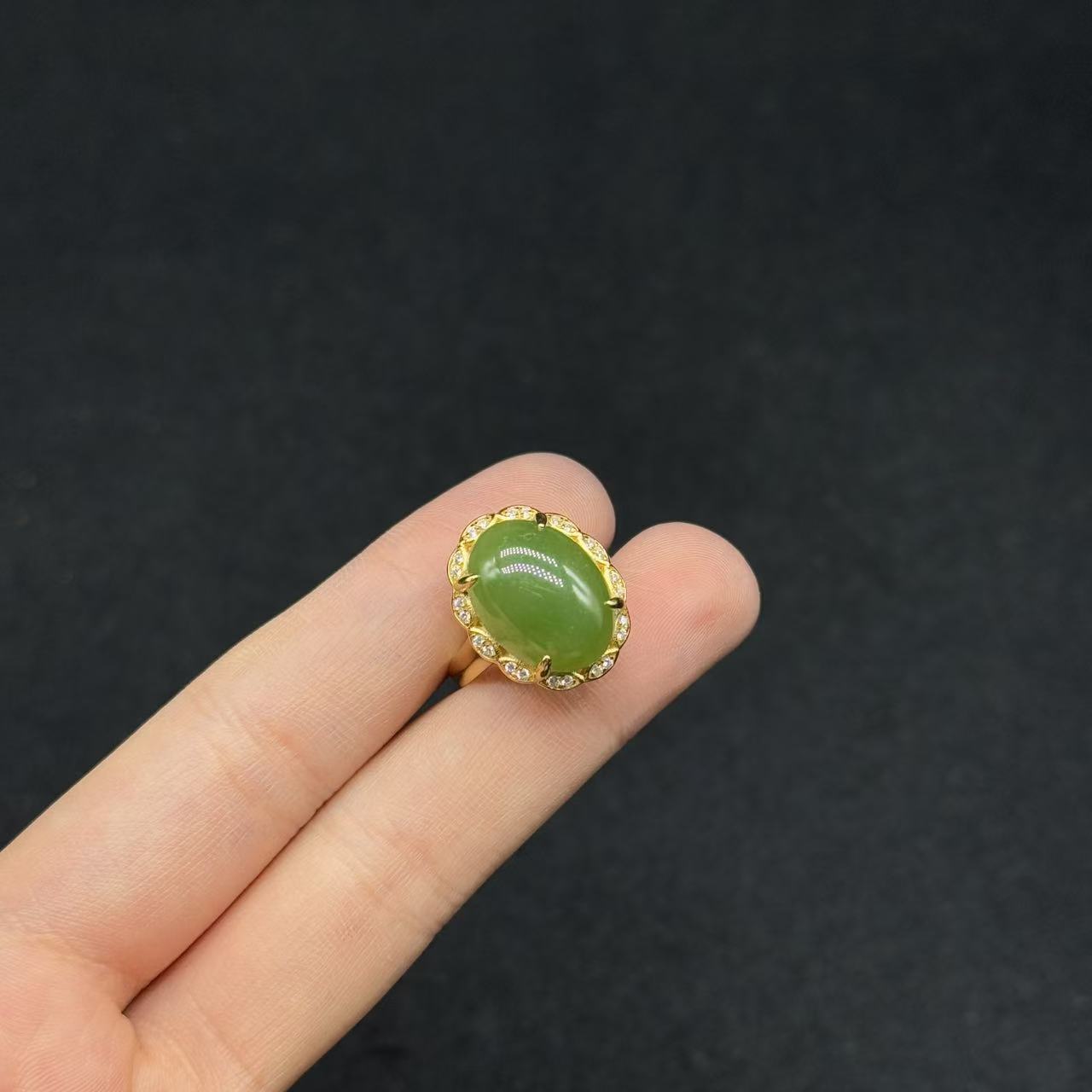 925银和田玉碧玉戒指-约18*15*8mm--多样性发货-Y佰-B761