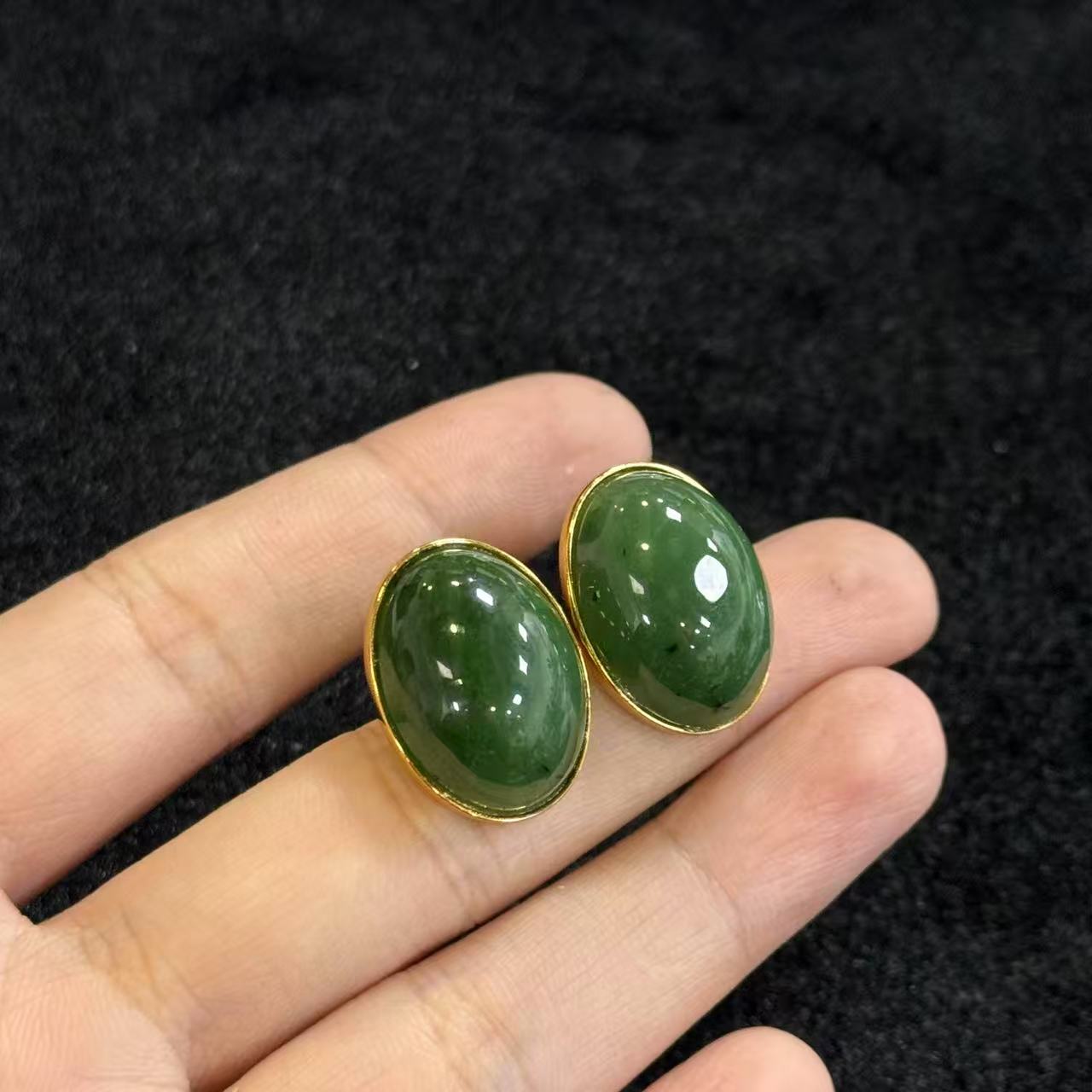 925和田玉耳钉-约21*15*8mm-多样性发货- L钰 Y9411