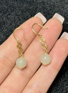 S925银和田玉耳钩-多样性发货-约8mm-F壹-B9655