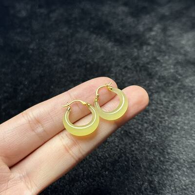 18K和田玉耳扣-约16*5mm-多样性发货-YSP金，B6233