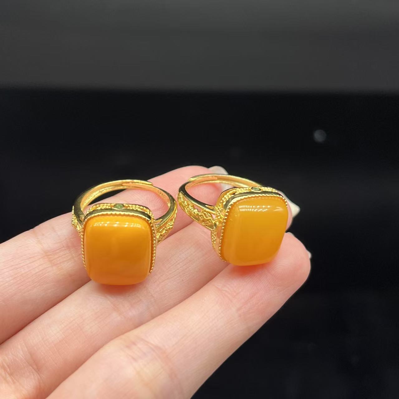 S925银琥珀/蜜蜡方戒指-约13*11*8mm-多样性发货-F展Y1521