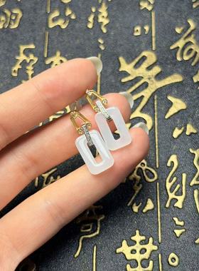 S925和田玉耳钩-约26*10*2mm-多样性发货-YSP金-A6176