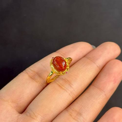 S925银火焰纹南红（玛瑙）戒指-约12*9*7mm-多样性发货-H祥