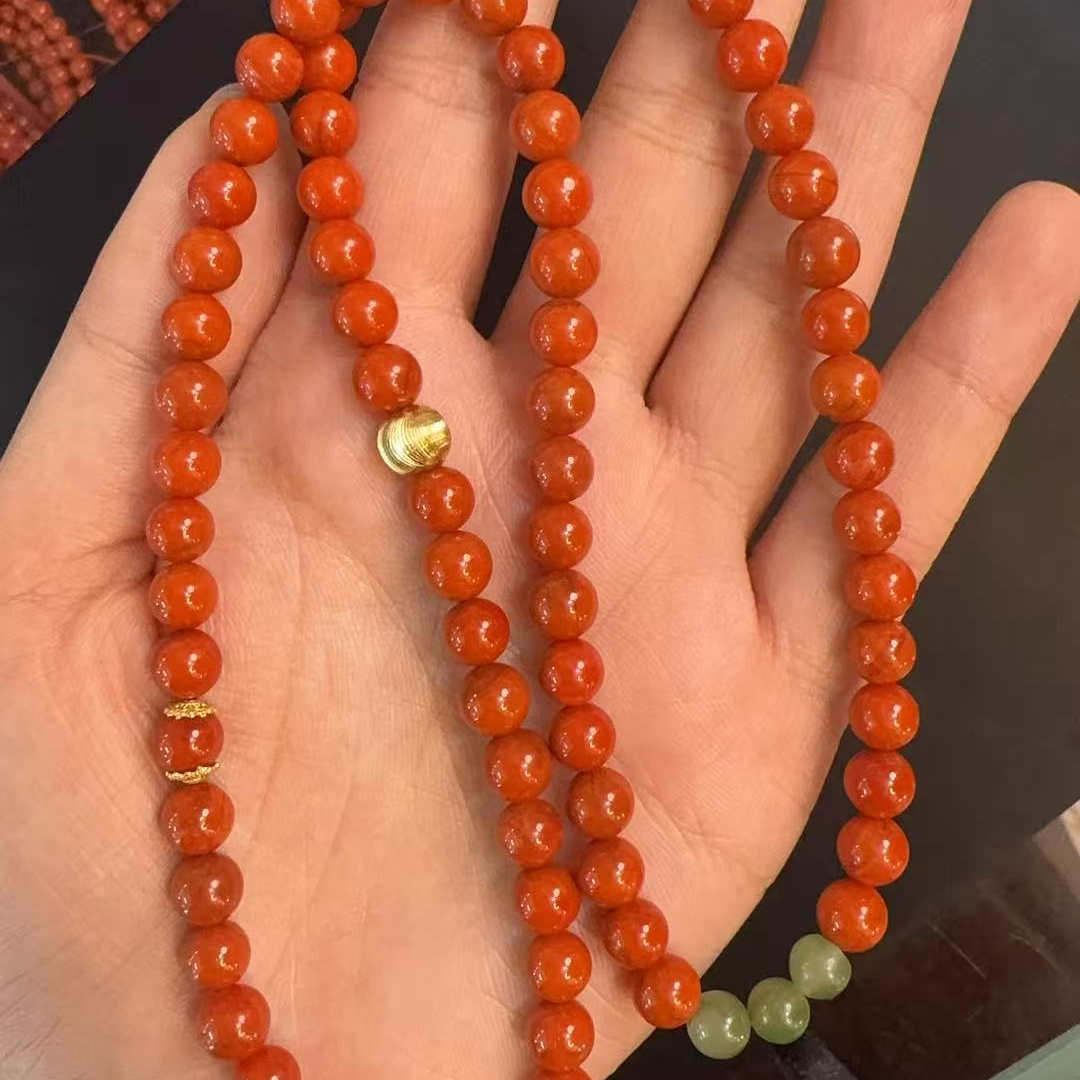 S925银南红（玛瑙）项链-约6mm-多样性发货-H祥