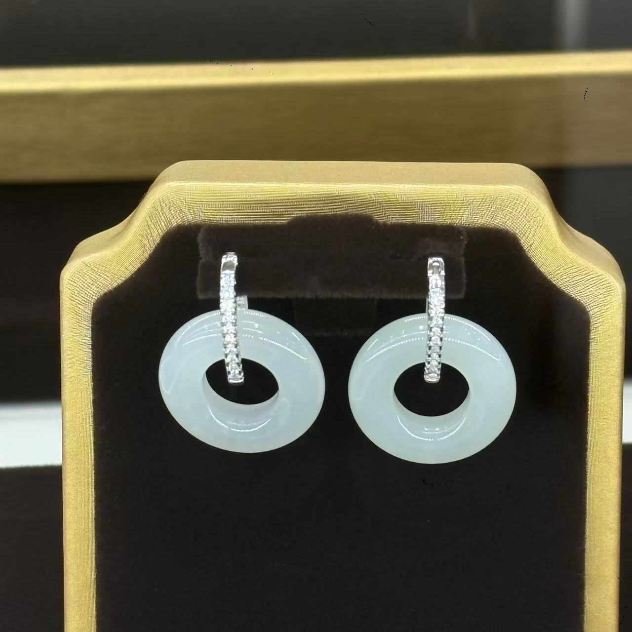 S925银翡翠甜甜圈耳环-多样性发货- Y华- Y9701