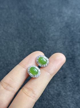 S925和田玉耳钉-约12×10×7mm-多样性发货-Y华-A2497