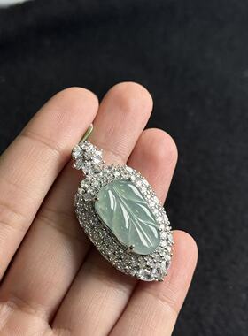 翡翠叶子吊坠，约43*23*10mm-多样性发货-KS三，B8259