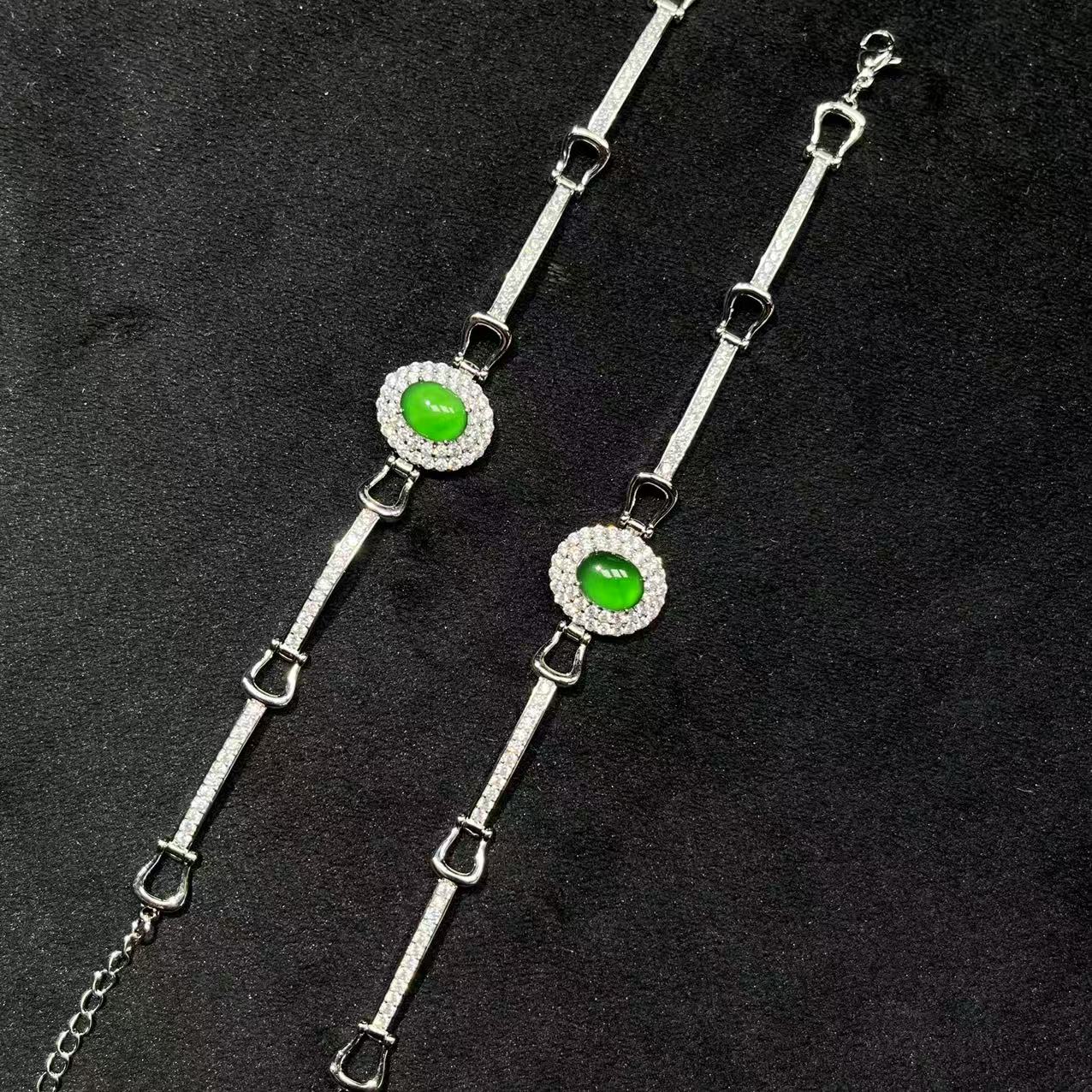 翡翠合金翡翠蛋面手链-约9×7mm-多样性发货-Q燕