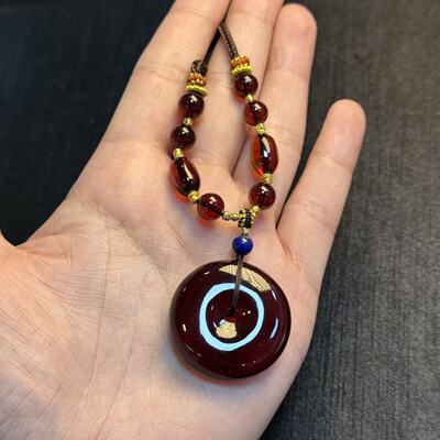 琥珀平安扣吊坠-约30*10mm-多样性发货-R祥-B3470